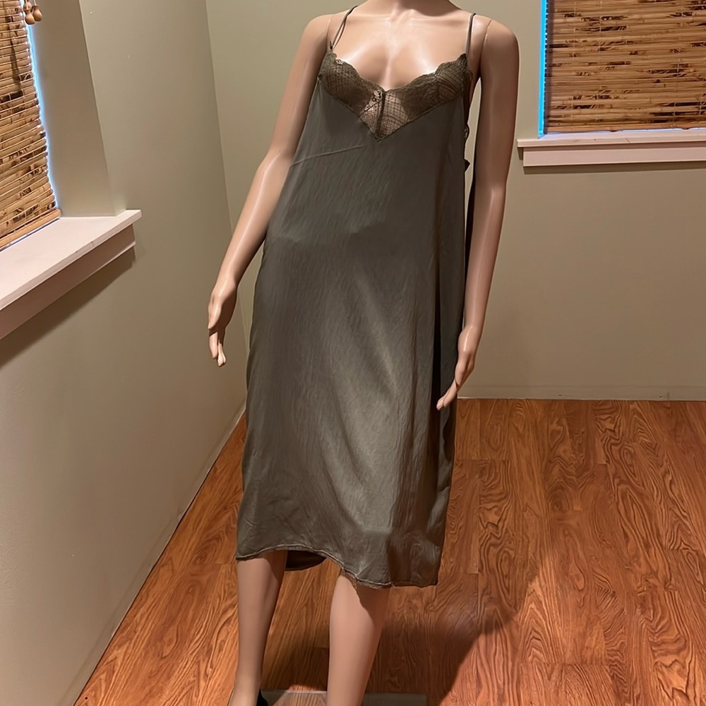 lovely Green Slip With Lace Trim And Spaghetti Straps Size L